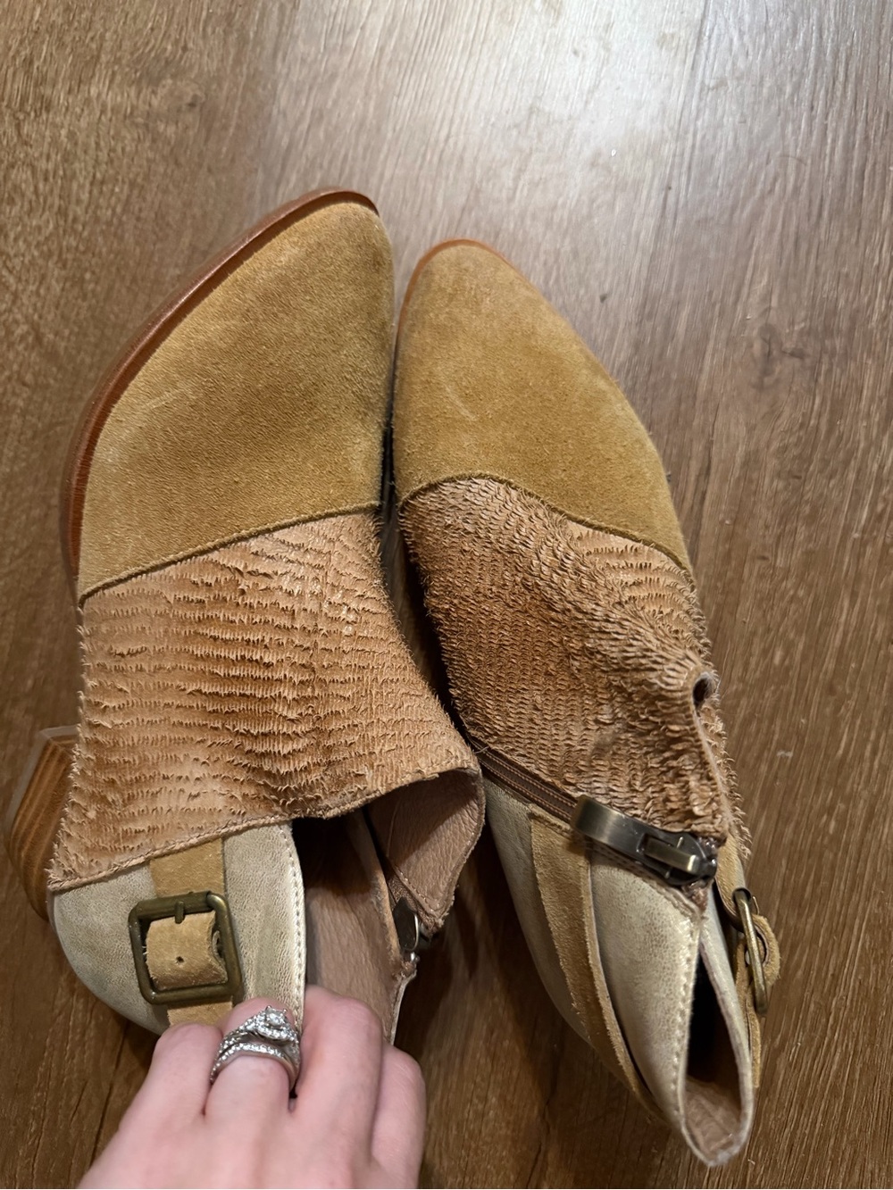 Antelope Two-Tone Tan Suede & Textured Leather Mules